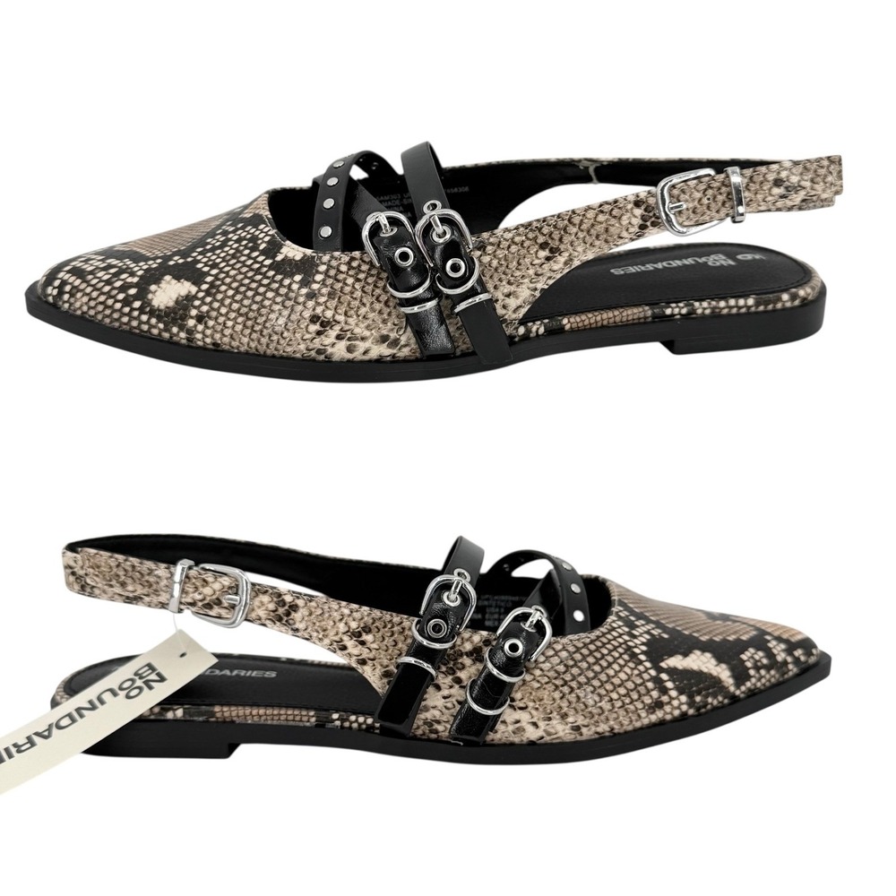 No Boundaries Women Snake Print Strappy Slingback Flats Shoes 9 Memory Foam NEW